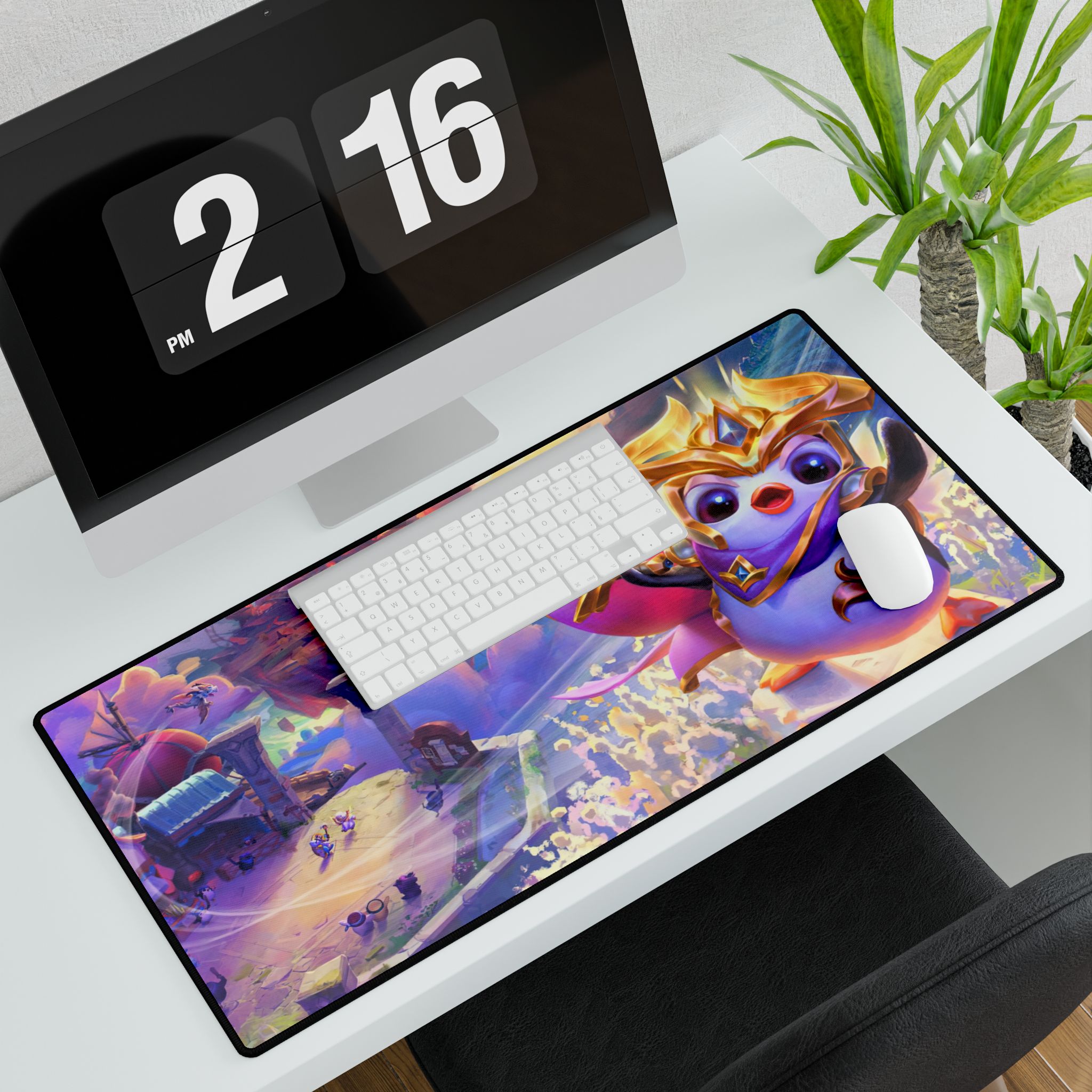 Gaming setup featuring the TFT desk mat and peripherals