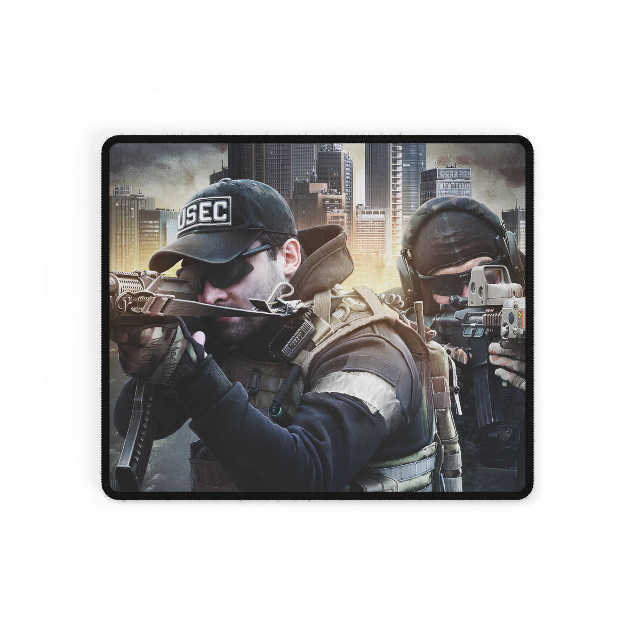 Full view of Escape From Tarkov desk mat on a clean workspace
