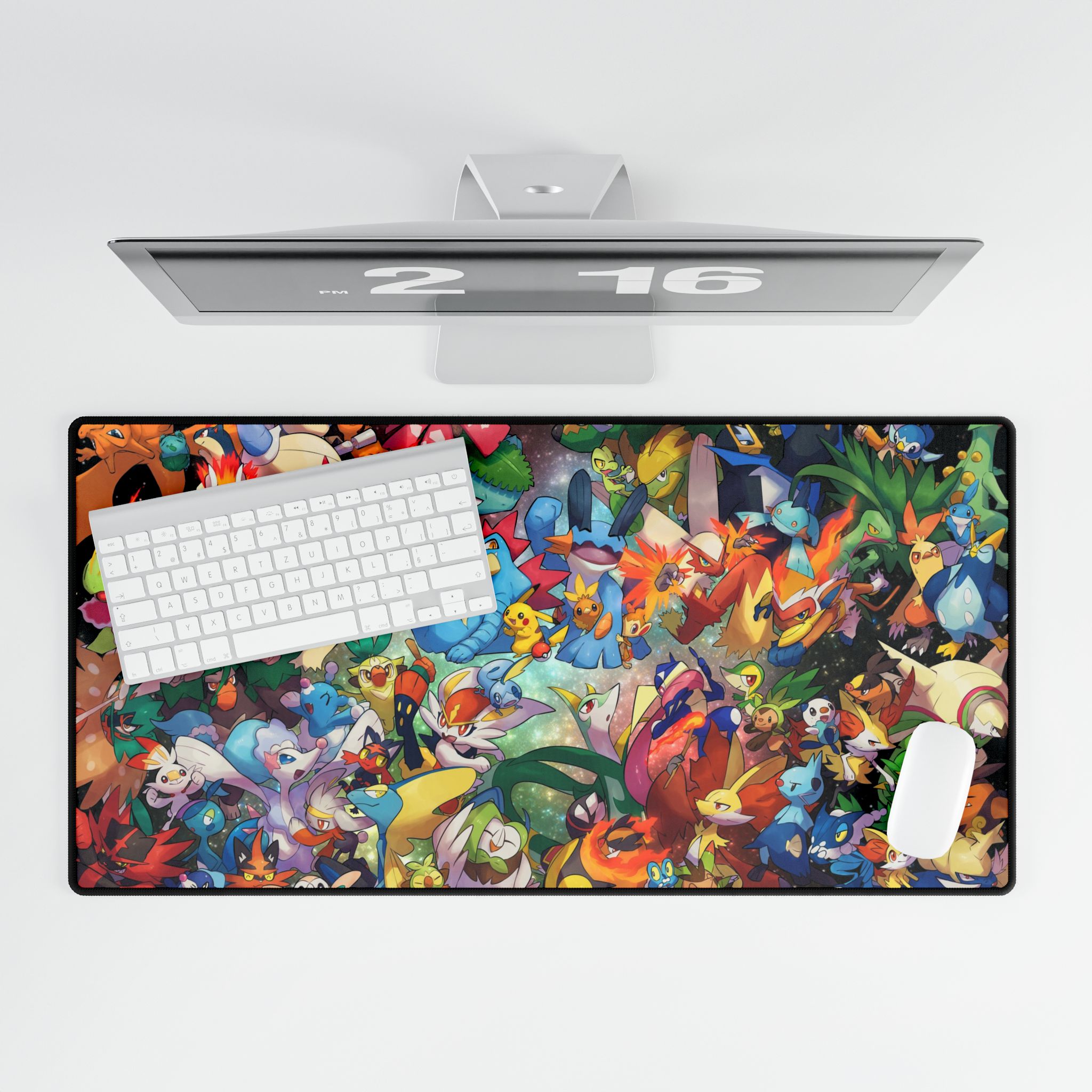 Large Pokemoon desk mat covering entire desk workspace