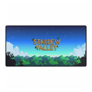 Stardew Valley desk mat featuring pixel art farm scene