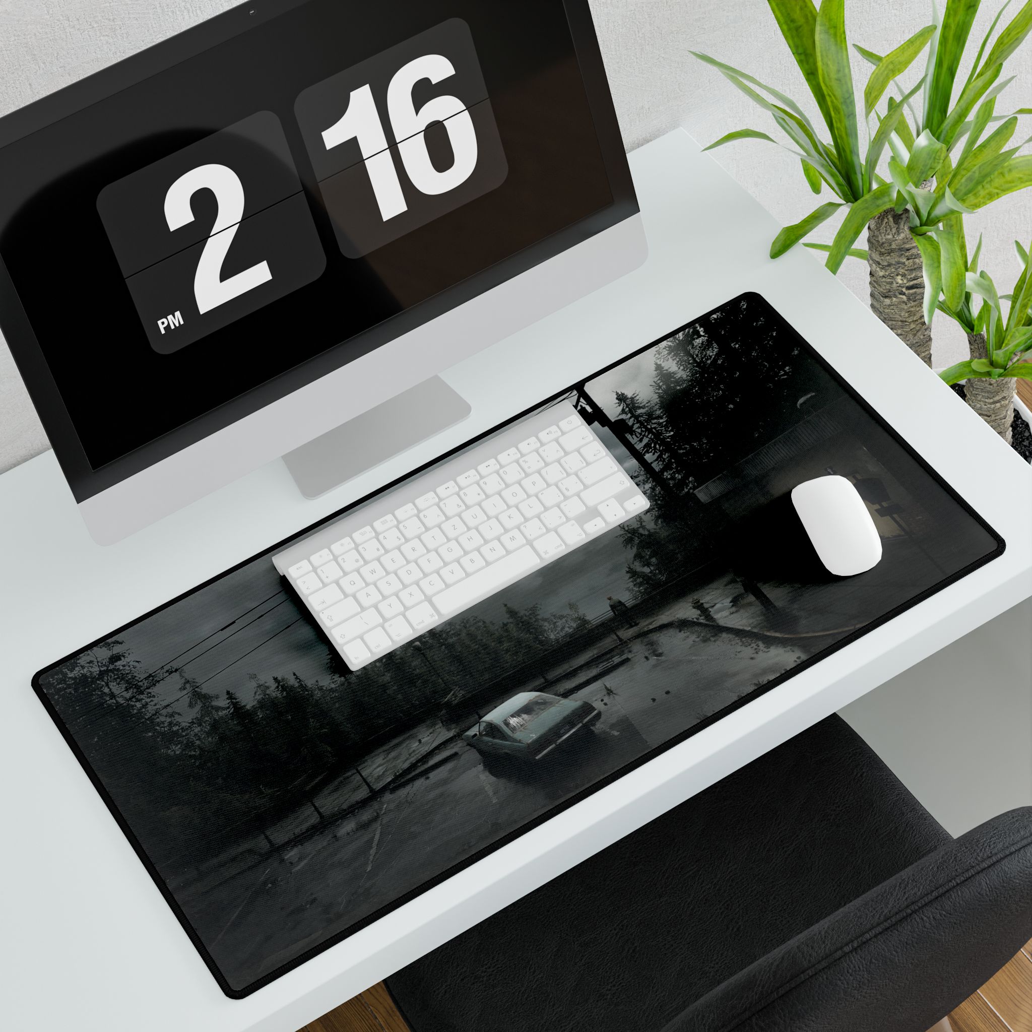 Silent Hill inspired gaming mouse pad on a desk setup