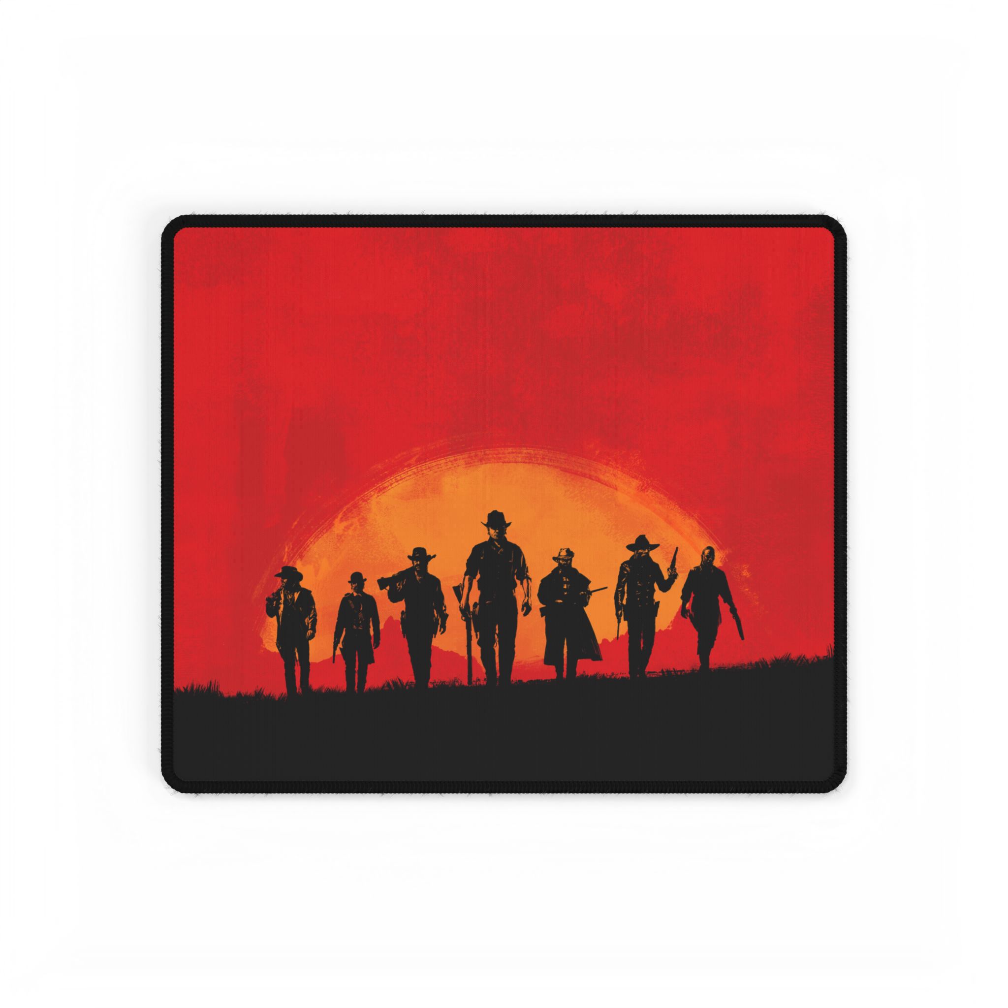 Large Red Dead Redemption desk mat with mouse demonstrating size