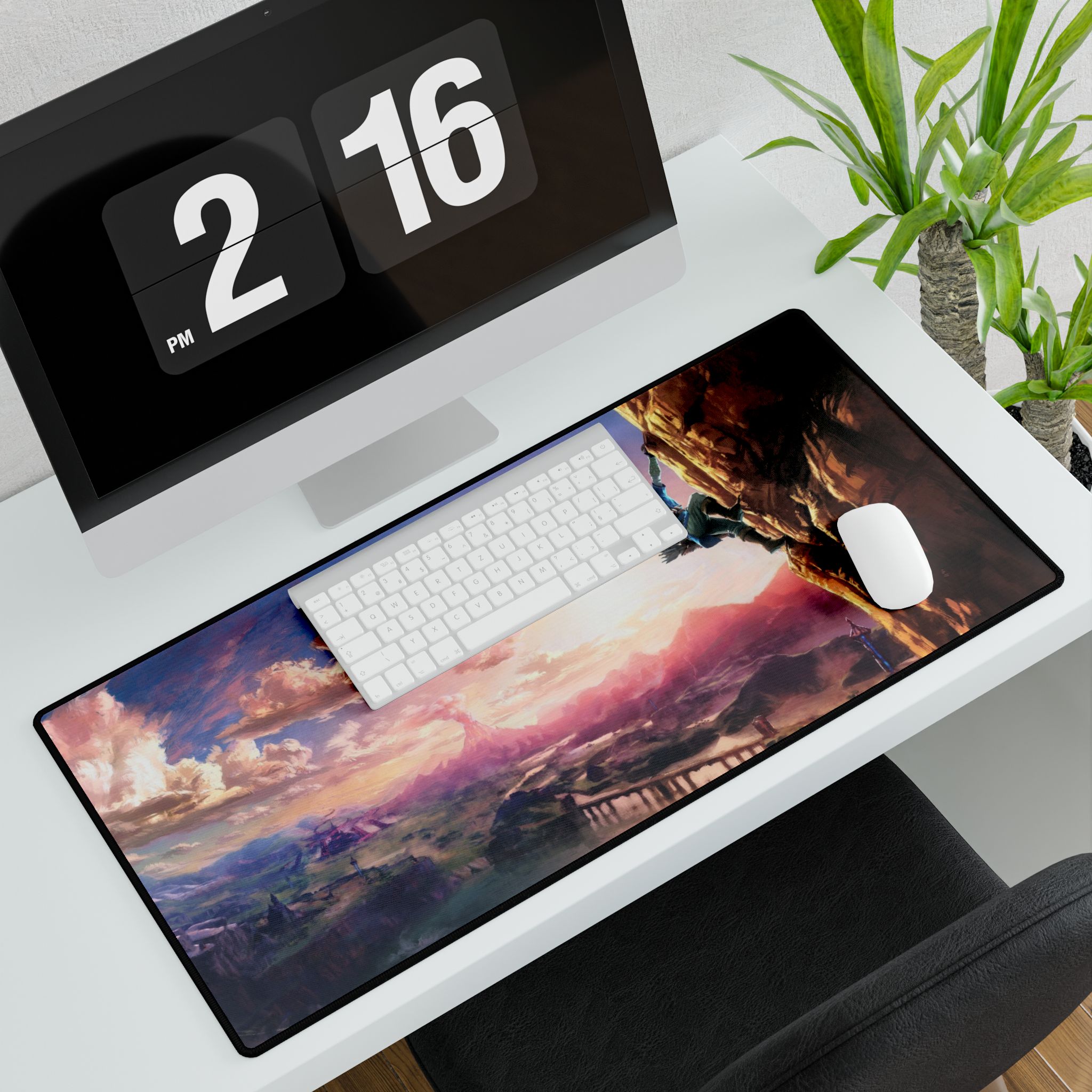 Wide view of the Legenda desk mat on a clean desk