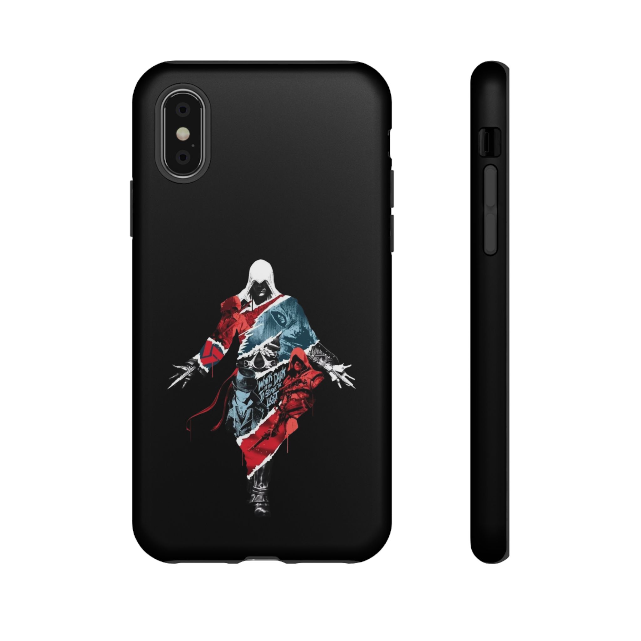Durable assassin phone case showcasing a matte finish texture