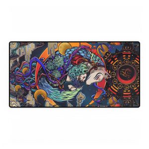Dragon Kitsune desk mat showcasing vibrant Japanese anime design