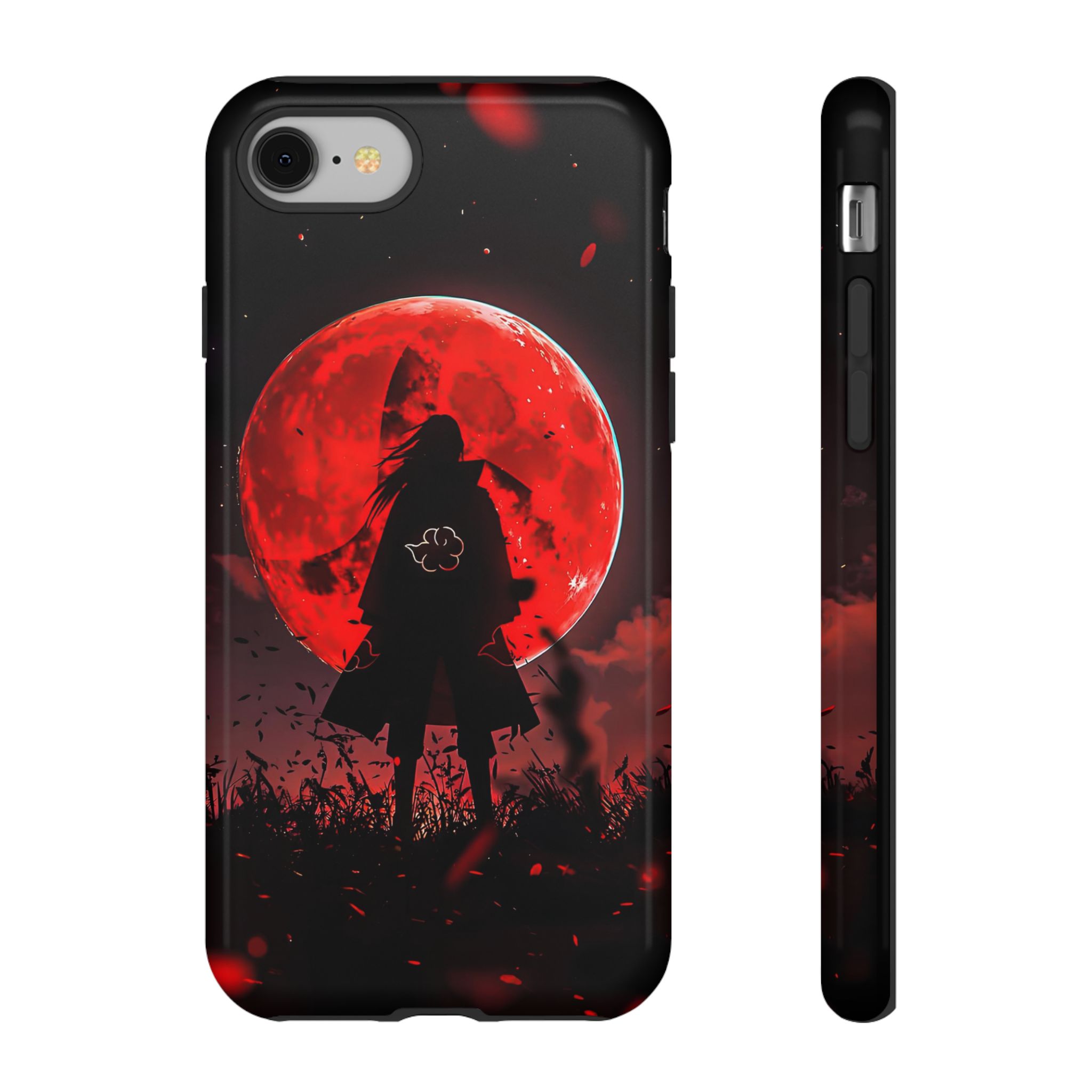 Itachi Red Moon phone case showcasing vibrant anime design