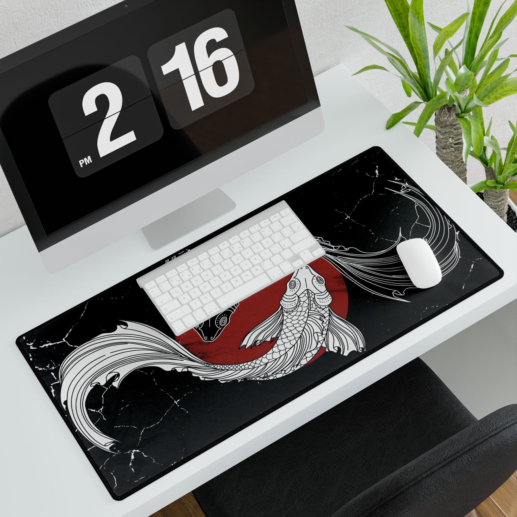 Close-up of Japanese Koi Fish desk mat smooth polyester surface