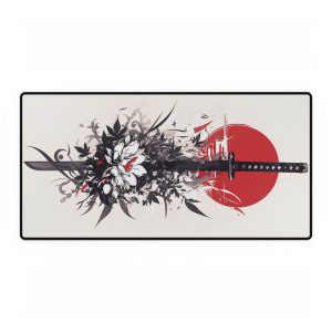 Samurai Katana Flowers Desk Mat | Anime Mouse Pad | Japanese Gaming Mousepad | Perfect Desk Accessory