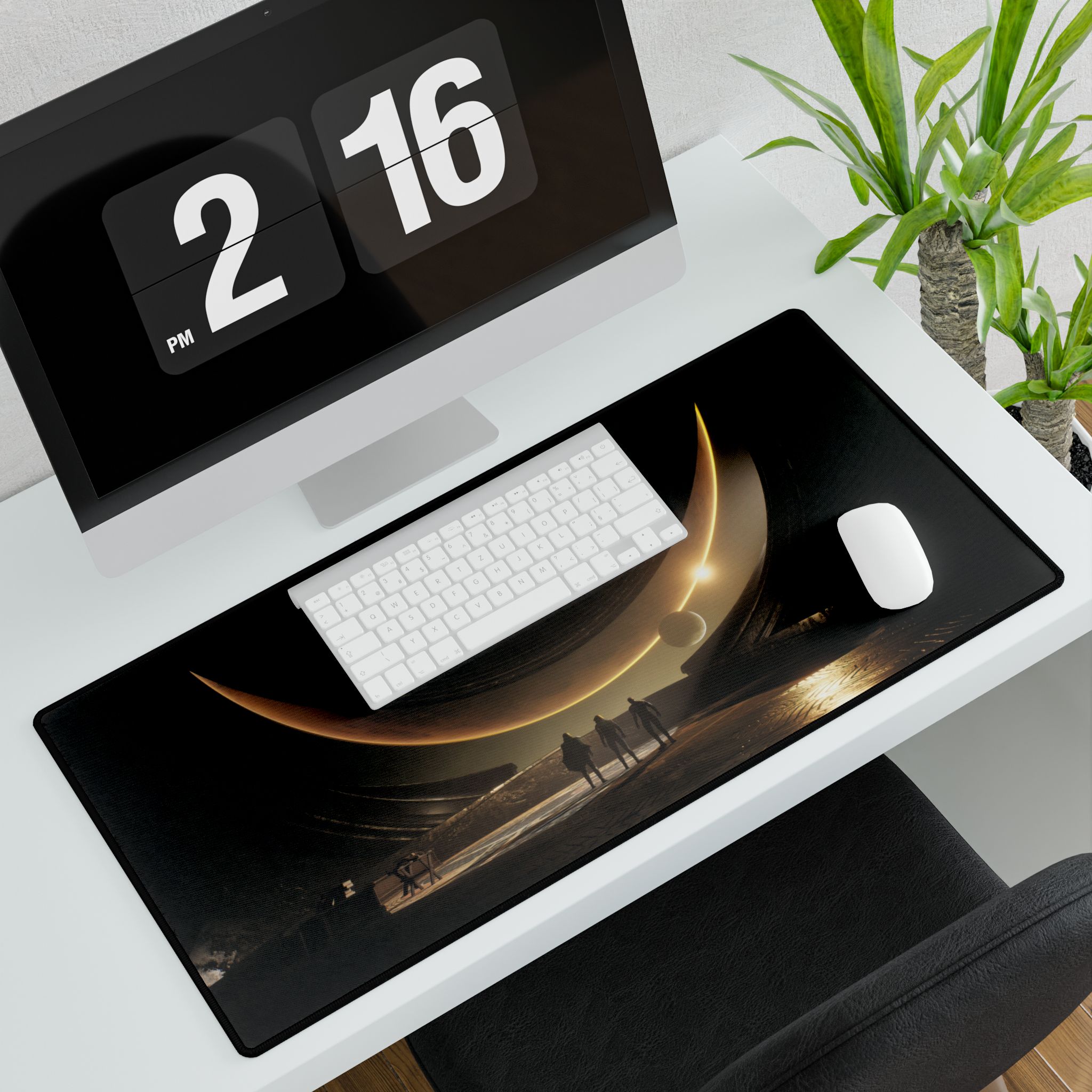 Dune Awakening desk mat on a modern office desk setup