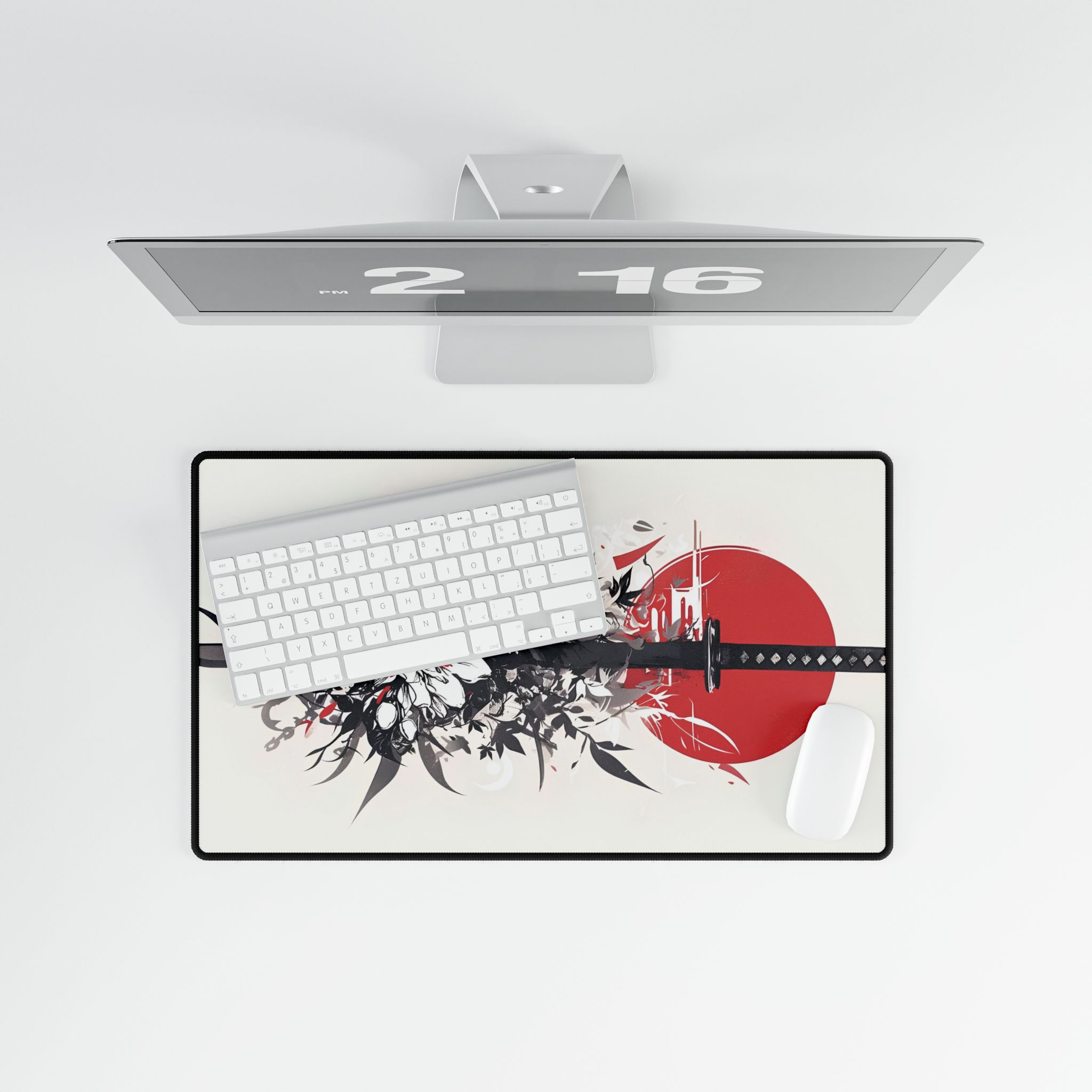 Samurai Katana Flowers Desk Mat | Anime Mouse Pad | Japanese Gaming Mousepad | Perfect Desk Accessory - slim fit case mockup