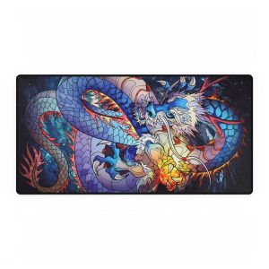 Close-up of the Dragons Desk Mat design showcasing the vibrant colors