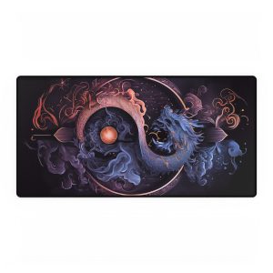 Detailed view of the Dragon Desk Mat showcasing vibrant colors